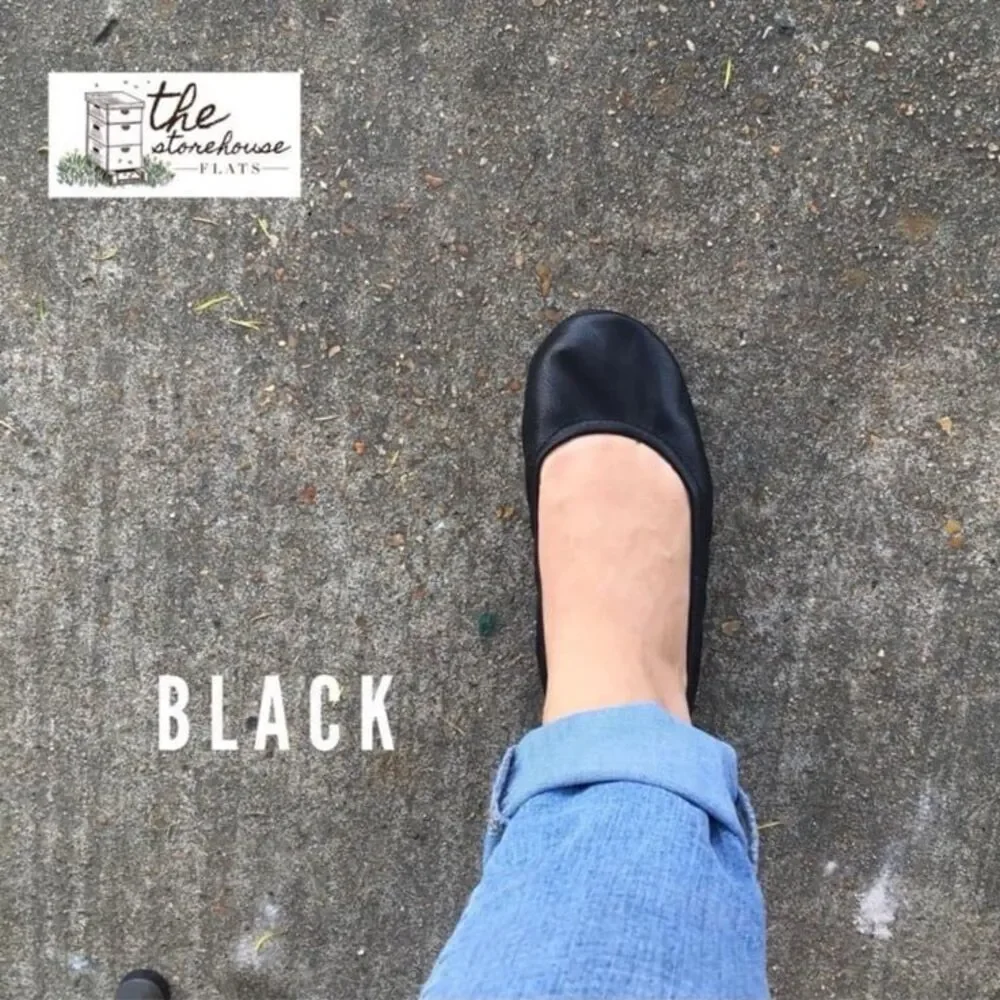 The Storehouse Flats - Black Leather - Size 10 - Foldable